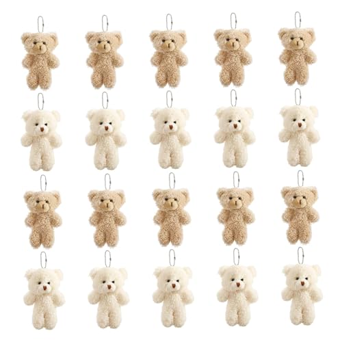 Hperu 20 stuks kleine teddybeer sleutelhanger, schattige blush pluche gevulde dieren ornamenten, zachte kleine beer sleutelhanger bulk voor feestgeschenken