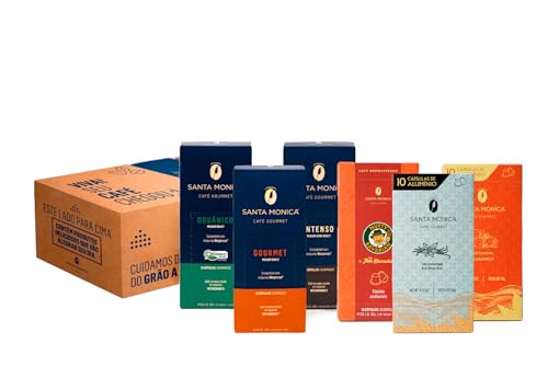 Kit Café Santa Monica Cápsulas Gourmet - Intenso, Tradicional, Orgânico, Baunilha, Caramelo e Nutty Bavarian - 60 capsulas Compatíveis com Nespresso