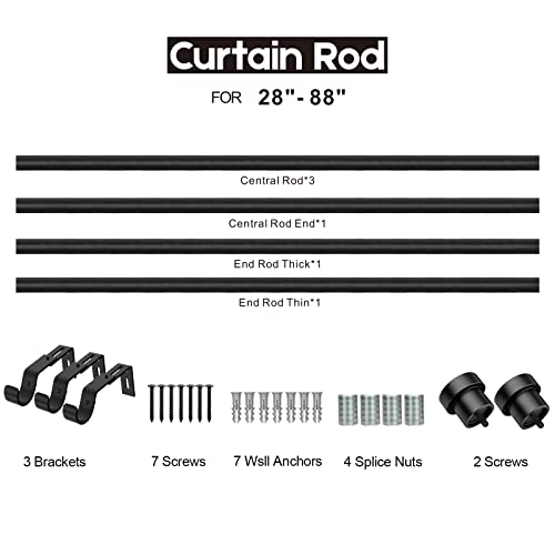 Briofox Black Curtain Rods For Windows 48 To 84 Inch-1 Inch Heavy Duty Adjustable Curtain Rod With Modern Decorative End Cap Finials #TOP5