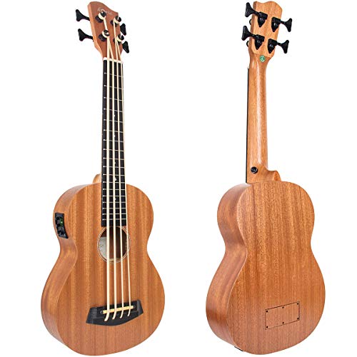 Image of lotmusic Electric Acoustic Bass Ukulele 30 inch African Blackwood Professional Aquila EADG with Gig Bag Strap for Beginner and advanced.