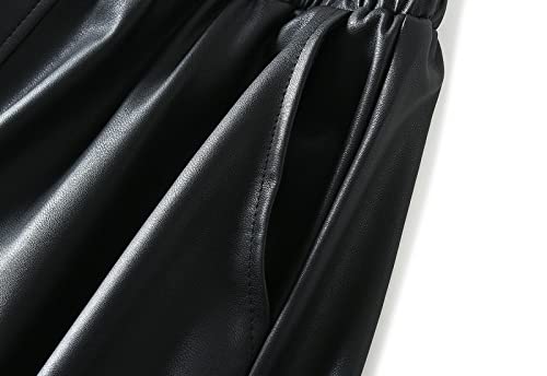 Women PU Faux Leather Skirt Pockets Elastic High Waist Vintage Long Midi Skirts Fairy Casual Autumn3