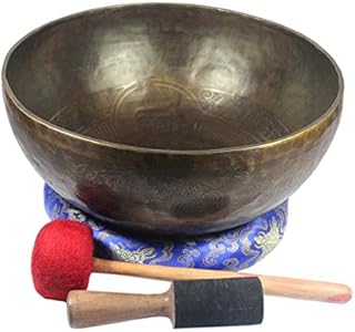 Buddha Figure Carved 14 Inch Tibetan Handmade Carving Singing Bowl