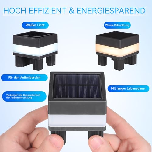 UKCOCO 2 Stk Solar Pfostenleuchten Outdoor - IP55 Wasserdicht Zaunlampen für 6.5x6.5cm Pfosten, Led Solarleuchten für Garten & Terrasse, Kaltweiß/Warmweiß