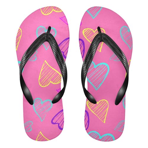 Colorful Hearts Pink Flip Flop Beach Summer Casual Sandal for Women & Men Shower Shoes 20861778