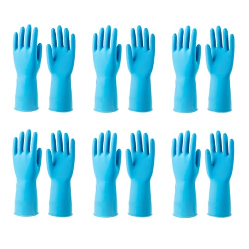 Siyecioa 6 Pares Guantes de Limpieza Hogar, Guantes Latex, Guantes de Cocina Baño, Forro de Algodón Reciclado, para Todo Tipo de Tareas de Limpieza y Cuidado, Talla M (Azul)