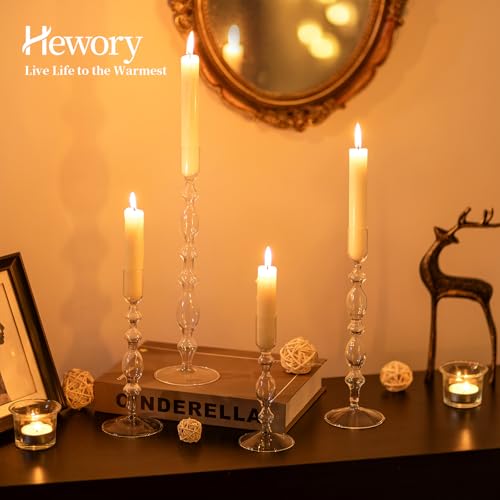 Hewory Glass Candle Holder Set: 4PCS Clear Glass Candlestick Holders Vintage Taper Candle Holders for Candlesticks, Unique Candle Sticks Holder Decor for Table Dinner Festival Events Decorations by Hewory - Image 3