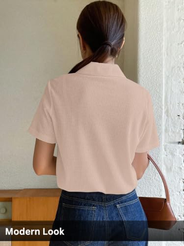 Image of Leriya Fashion Women's Summer Polo T-Shirt - Lightweight Breathable Short Sleeve Collared T-Shirt, Casual Loose Fit Everyday Top for Women