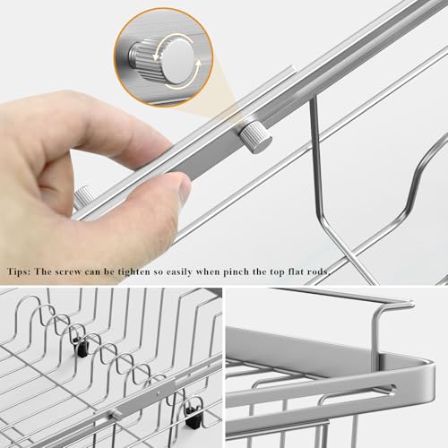 Orgneas Dish Drying Rack in Sink - Capacity Expandable Stainless Steel Rustproof Dish Drainers for Inside Sink (10.5\'\'-16\'\'), Over The Sink Dish Dryer Racks with Utensil Holder for Kitchen Counter