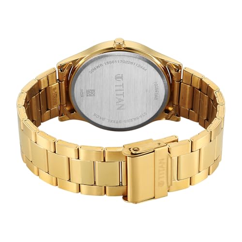 Image of Titan Karishma Regal Classic Day-Date Green Dial IPG Stainless Steel Men's Dress Watch - 10059YM02