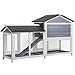 Purlove Pet Rabbit Hutch Wooden Bunny Cage Small Animals House for Outdoor/Indoor Use (Gray+White)