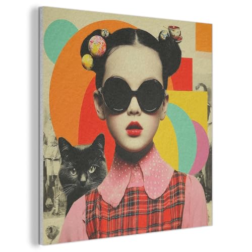 Panneau mural déco feutre anti-vide pour salon moderne motif chat rétro