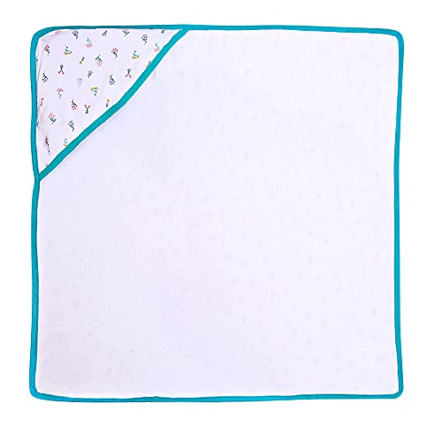Image of pom-pom SWEET HEARTS Cotton Hooded Swaddle Wrapper for New Born Baby | Two Layer Wrapper /Blanket /Receiving Blanket | Soft, Lightweight and Travel Friendly | (Floral)(0-6 Months)