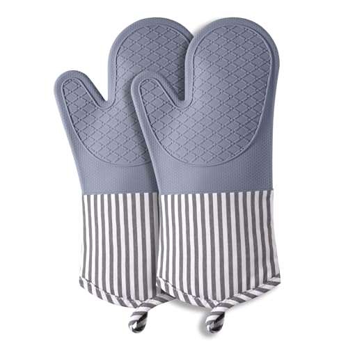 Silicone Oven Mitts, Heat Resistant Oven Gloves with Quilted Liner, Waterproof & Non-Slip Kitchen Mittens for Baking Cooking BBQ, 500°F, 13.5