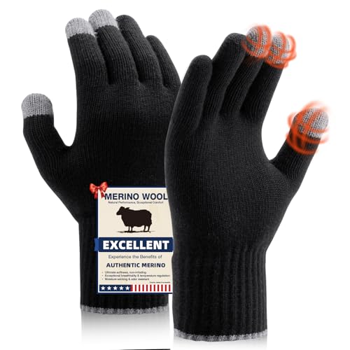 Heat Equation Merino Wool Touch Screen Gloves S/M Black