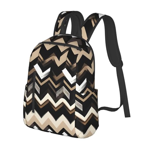 Sac à dos léger zigzag noir blanc et brun clair taille unique polyvalent