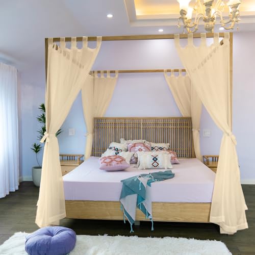 Image of Linentalks Canopy Bed Curtains for King, Queen, Full and Twin Bed, 4 Corner Bed Canopies & Drapes, Four Poster Bed Canopy Curtains Beds, Sheer Curtains for Canopy Bed Drapes, Champagne