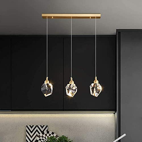 Lampe suspendue îlot de cuisine lustre LED en cristal doré pour chambre et salon
