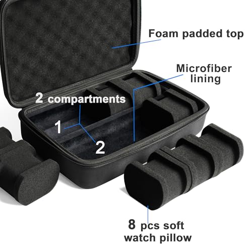 Image of 8 slots Watch Case, hard watch storage case, hard watch box, padded case for watch display and organization