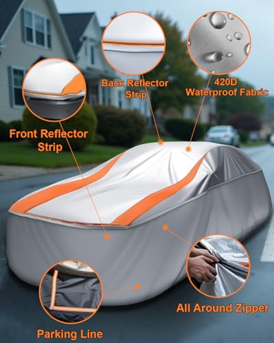 Image of Sliver Full Enclosed Larger SUV Car Cover Universal Fit Tahoe /Traverse,Sienna,BMW X7 /XM,Audi Q6 /Q7,GLS /EQS,Yukon,Lexus LX /TX,GL8,Odyssey,Ford Flex,Durango,Infiniti QX60 /80,EM90,Pacifica