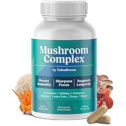 ColonBroom Mushroom Complex, Powerful Mushroom Blend with Cordyceps, Reishi, Shiitake, Lion’s Mane Extract for Energy, Immunity, Stress Relief & Cognitive Health - 60 Capsules, 30 Day Supply