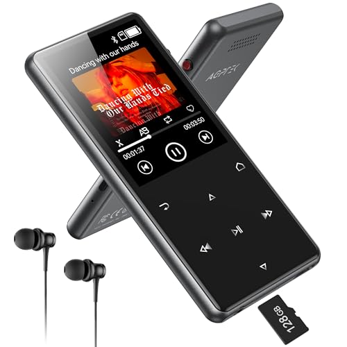 AGPTEK 64 GB MP3 Bluetooth 5.4 con Altavoz, 2,4' Reproductor MP3 Deportivo de Metal Sonido HiFi sin pérdidas, Reproductor de Música Portátil para niños con botón Grabador Radio FM, Negro