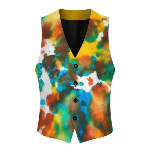 Colorful Tie Dye Green Drops Pattern Men's Suit Vest Slim Fit V-Ncek Waistcoat Business Casual Vest4