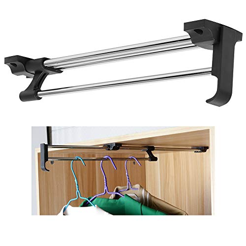 Clothing Hanger Telescopic Rod, Closet Telescopic Clothing Rod Double Hang Closet Poles Telescopic Clothes Rail Closet Pull out Rod Wardrobe Clothing Rail Clothes for Bathroom Pants(B Thick -30)