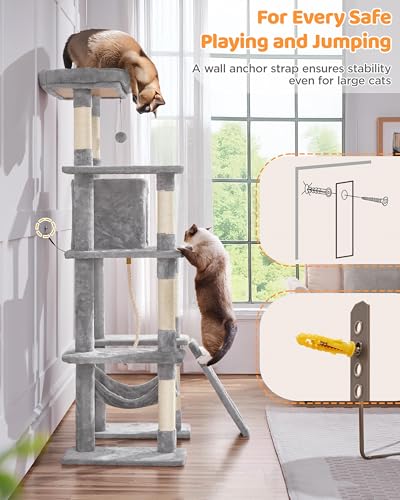 Image of Yaheetech 63in Sturdy Large Cat Tree for Indoor Heavy Cats, Tall Tower