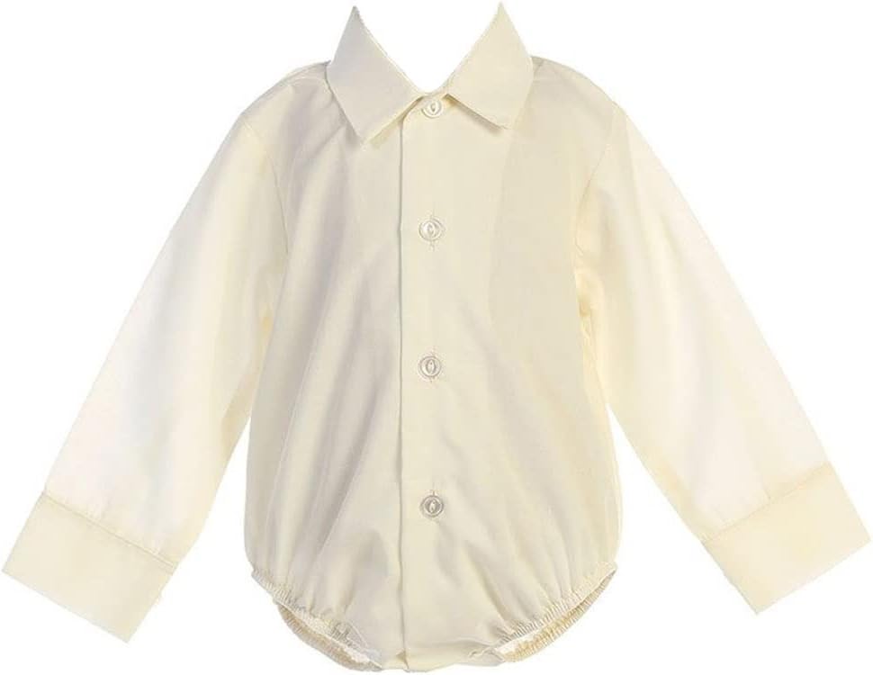 Made in USA - White Baby Boy Button Up Onesie - Camisa Blanca Bebe - Collared Onesie Dress Shirt