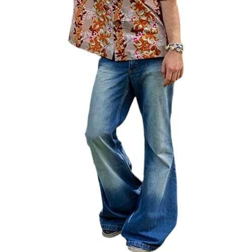 Jean évasé bleu pour homme coupe ajustée style disco retro