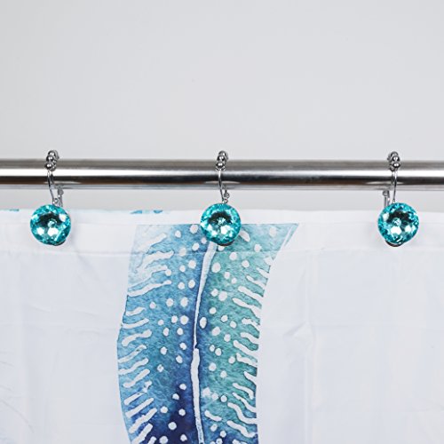 Stainless Steel Rust Resistant Double Hooks Glide Shower Ring Hangs For Both Shower Curtain And Liner 12-Pack (Aqua Blue) #TOP5