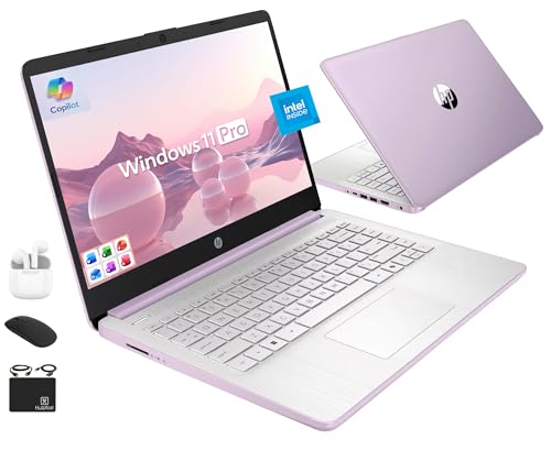 HP Ultrabook 14 Laptop Computer Business Study & Home 2025, Lifetime MS Office + Windows 11 Pro, Quad-Core Intel CPU, 16GB RAM & 628GB Storage (128GB UFS+500GB Ext), WiFi 6, HubxcelAccessory, Lavender