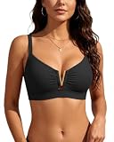 V Wired Bikini Top Only - Vintage Swim Top Padded Bra Swimsuits Black XL