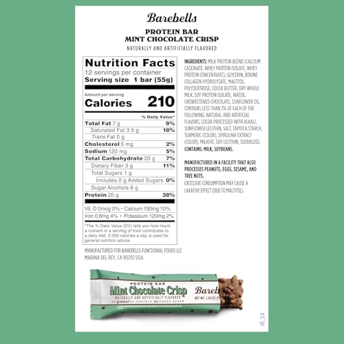 Image of Barebells Mint Chocolate Crisp Protein Bar - 20g Protein - No Added Sugar - 12 x 55g High Protein Snack - Post Workout Snack (Pack of 2)
