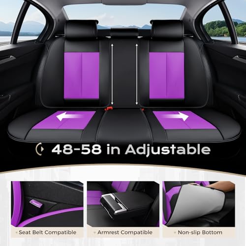 Image of Coverado Car Seat Covers Full Set, Waterproof Nappa Leather Seat Covers for Car, Car Seat Protector with Lumbar Support, Automotive Seat Covers Universal Fit for Most Cars SUV Trucks, (Black&Purple)
