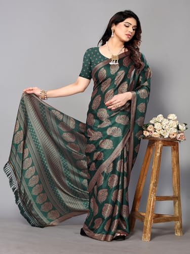 Image of Amazon Brand - Tavasya Womens Blocked Printed Daily Wear Chiffon Georgette Saree With Blouse With Blouse