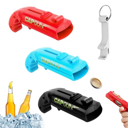 3 Pezzi Apribottiglie Pistola Sparatappi Cavatappi Sparatappi Birra,Pistola spara Birra Apribottiglie a Forma di Pistola Pistola per Tappo Birra Apribottiglie Universale per Festa Bar di Casa