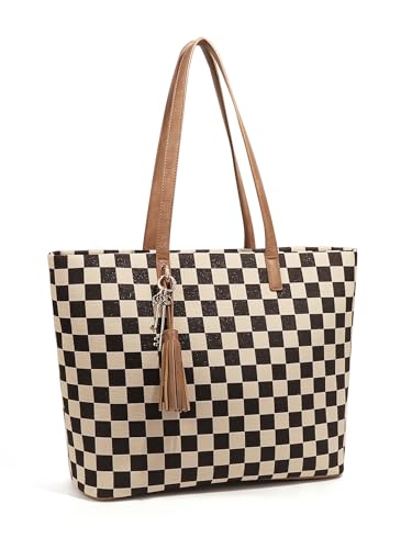 Bolso tote grande a cuadros para mujer miniatura 6