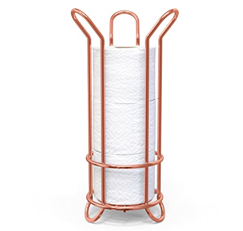 BROOKSTONE Rose Gold Toilet Paper Holder Freestanding Bathroom Tissue Organizer Minimalistic Storage Solution Stylish Design [Holds MEGA Rolls]
