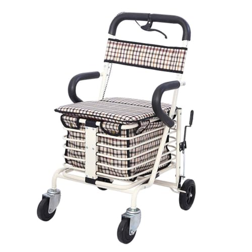 Walker- Carrito de compras para ancianos, patinete plegable, para compras y ocio, soporte de tubo de acero + carrito de bolsa Oxford It's So Kind Of You, con asiento/puede sentarse en cuatro ruedas