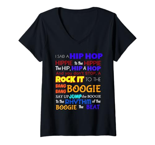 Image of Womens Sugar Hill Gang Rappers Delight Lyrics Shirt Colored V-Neck T-Shirt