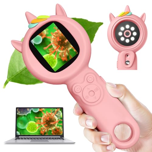 Acoath Mikroskop für Kinder, Autofokus Digitales Mikroskop mit 2,0-Zoll-Bildschirm, Wiederaufladbares Handy Mini-mikroskop 8 LEDs Weihnachten Abenteuer für Kinder 5 6 7 8 9 10 11 12