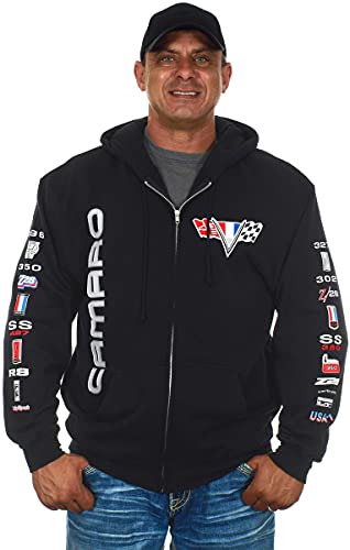 JH Design Men's Chevy Camaro Zip Up Hoodie Black Sweatshirt All Over Print Sm-3x2