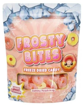 ArBo-Living Sweets Frosty Bites Gummy Peach Rings 50g | Freeze Dried Candy | Gefriergetrocknete Süßigkeiten Knusprig fruchtig & viral Social-Media Snacktrend