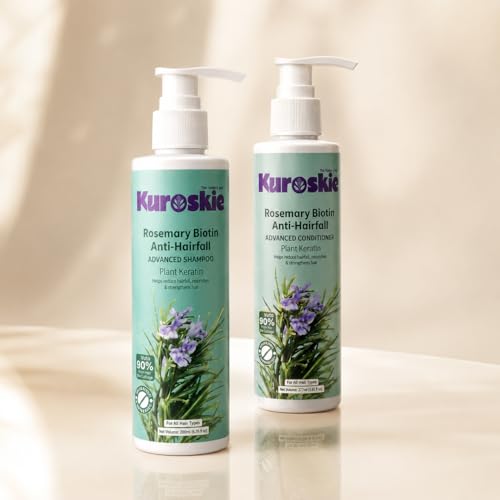 Image of Rosemary Biotin Anti Hair Fall Shampoo & Conditioner | Hair Growth & Strengthening Formula | Plant Keratin | For Men & Women | 200ml + 175ml