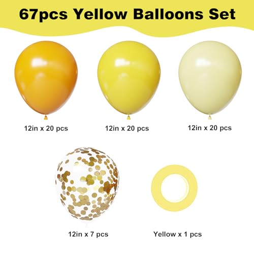 Image of YMSZ Yellow Balloons, 67pcs 12 Inch Light and Mustard Yellow Balloons for Birthday, Baby Shower, Sunflower Theme Party Decoration