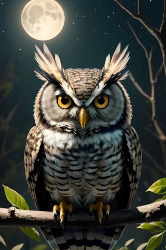 Peinture Diamant Hibou Lune Grand Format 100x180 cm : Le Cadeau DIY Idéal