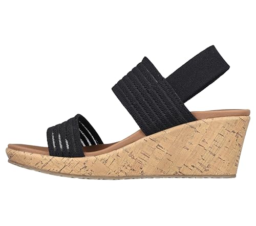Skechers Women's BEVERLEE - SHEER LUCK knit mesh slingback wedge, Black 9M