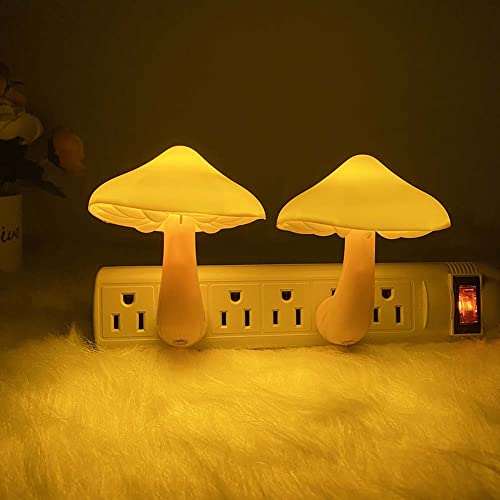 Image of UTLK [ 2 Pack LED Mushroom Night Light Lamp with Dusk to Dawn Sensor,Plug in LED Bed Cute Mushroom Nightlight Night lamp Wall Light Baby Night Lights for Kids Children (Yellow)
