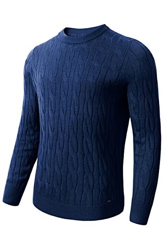 ZHILI Men's Casual Crewneck Sweaters Cable Knit Thermal Pullover Sweater